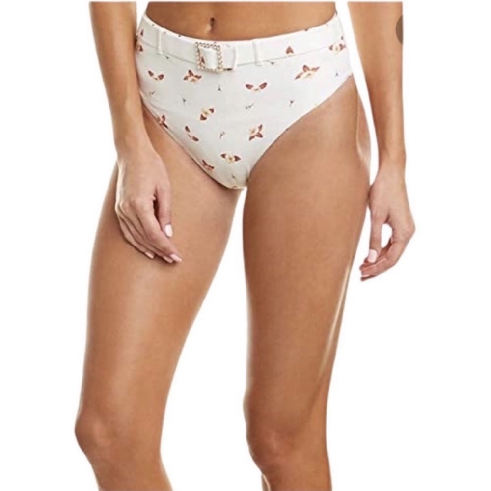 WeWoreWhat Emily Floral Bikini Bottom XL Cream Faux Pearl Buckle